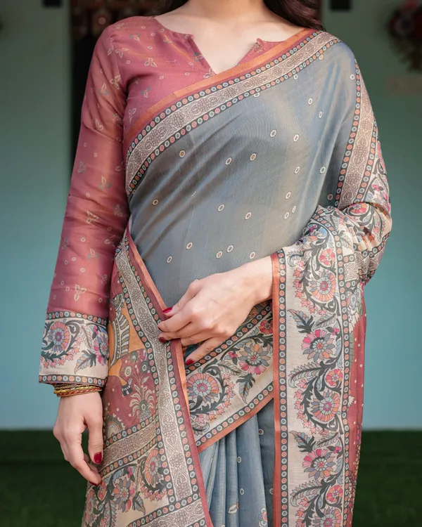 Slate_Blue_Handloom_Cotton-Linen_Saree_with_Vibrant_Folk_Motifs_and_Floral_Pallu