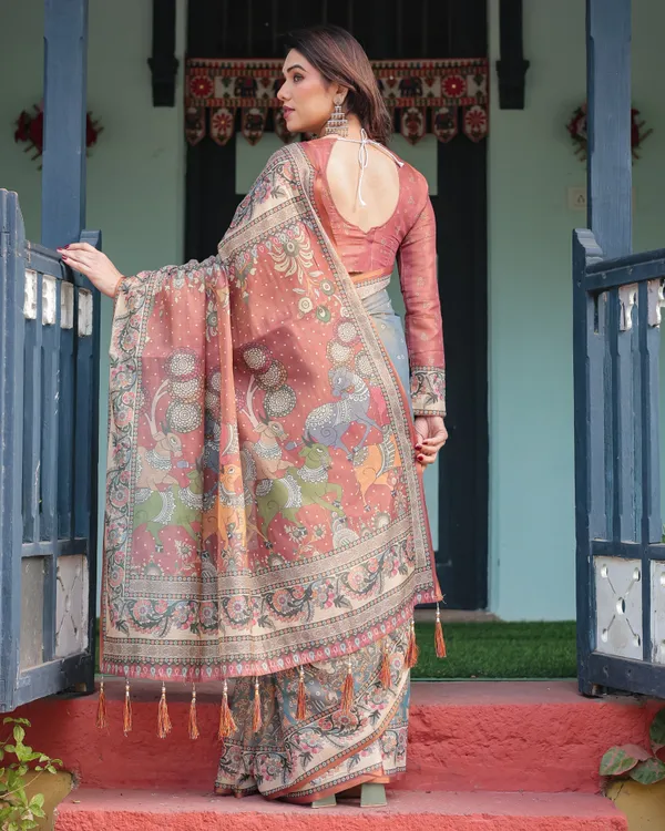 Slate_Blue_Handloom_Cotton-Linen_Saree_with_Vibrant_Folk_Motifs_and_Floral_Pallu