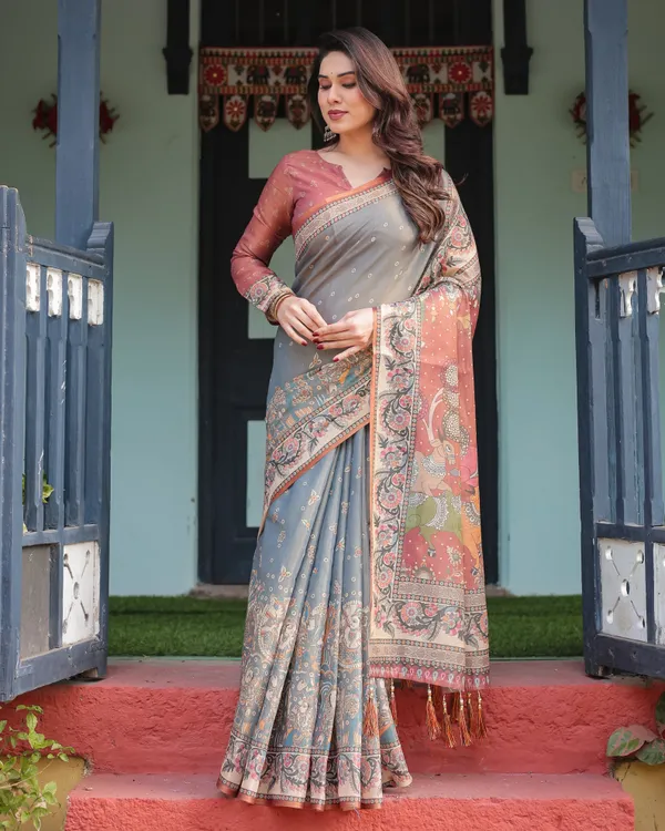 Slate_Blue_Handloom_Cotton-Linen_Saree_with_Vibrant_Folk_Motifs_and_Floral_Pallu