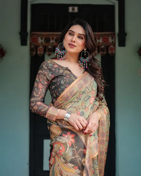 Sage_Green_with_Bold_Floral_Motifs_Linen_Cotton_Handloom_Printed_Saree,_Vibrant_Peacock_Pallu,_and_Tassels