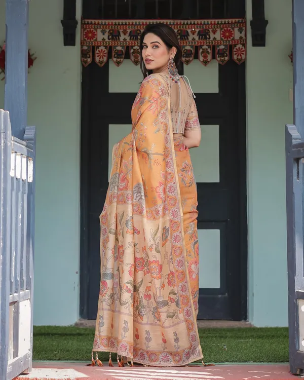 Sunny_Mustard_with_Floral_Motifs_Linen_Cotton_Handloom_Printed_Saree,_Delicate_Borders,_and_Tassels