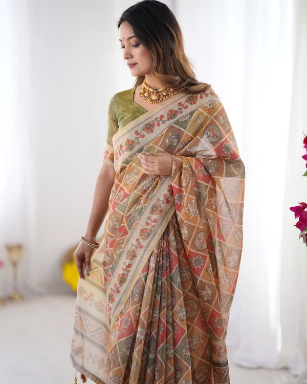 Multicolor_Zari_Woven_Handloom_Cotton_Saree_with_Traditional_Animal_&_Floral_Motifs_and_Tassels