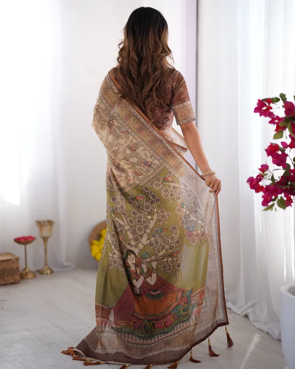 Beige_&_Brown_Handloom_Cotton_Saree_with_Mythical_Kalamkari_Pallu_and_Elephant_Motifs