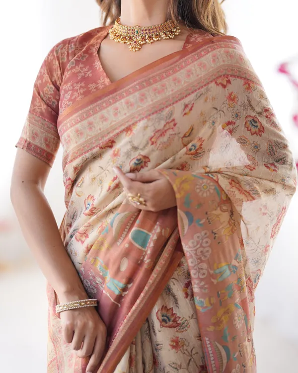 Ivory_Handloom_Cotton_Saree_with_Maroon_Borders,_Floral_Print_&_Royal_Procession_Pallu