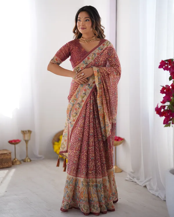 Maroon_Handloom_Cotton_Saree_with_All-Over_Floral_Print_&_Multicolor_Royal_Procession_Pallu