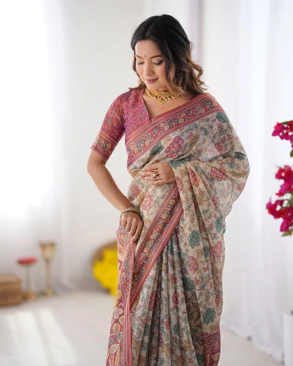 Cream_&_Pink_Handloom_Cotton_Saree_with_Pastel_Floral_Print_and_Ornamental_Tree_Pallu