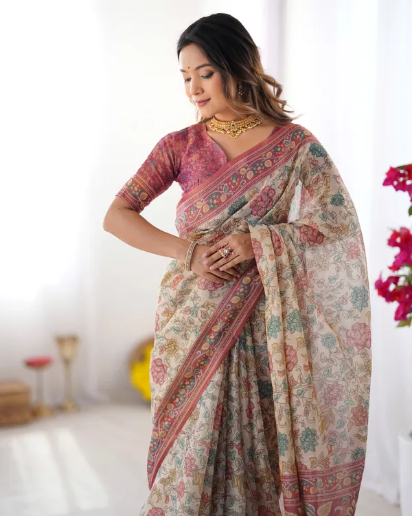 Cream_&_Pink_Handloom_Cotton_Saree_with_Pastel_Floral_Print_and_Ornamental_Tree_Pallu