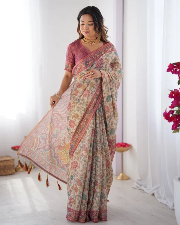 Cream_&_Pink_Handloom_Cotton_Saree_with_Pastel_Floral_Print_and_Ornamental_Tree_Pallu