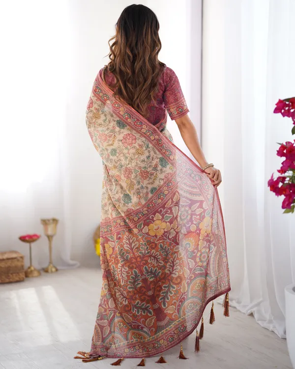 Cream_&_Pink_Handloom_Cotton_Saree_with_Pastel_Floral_Print_and_Ornamental_Tree_Pallu