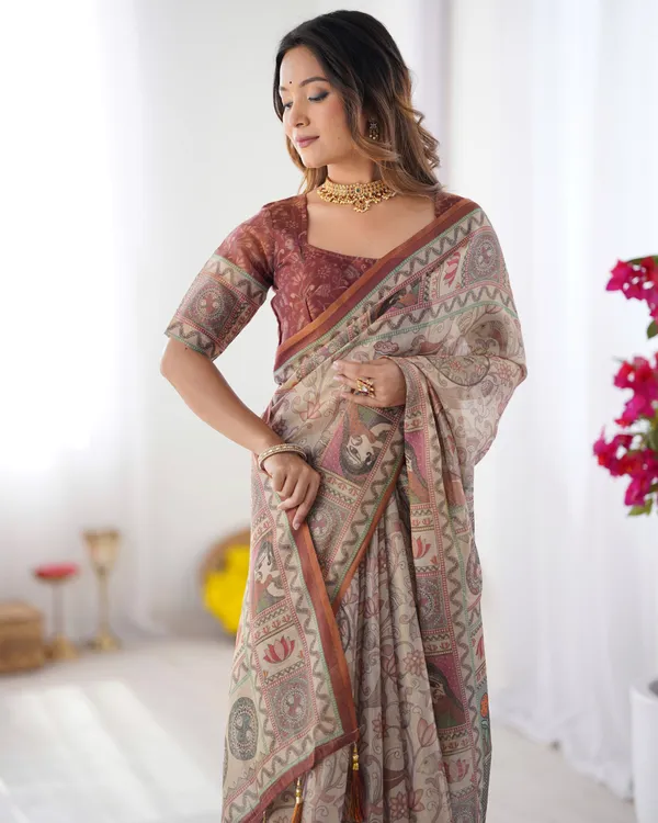 Beige_&_Maroon_Handloom_Cotton_Saree_with_Royal_Faces_&_Elephant_Pallu_Motif