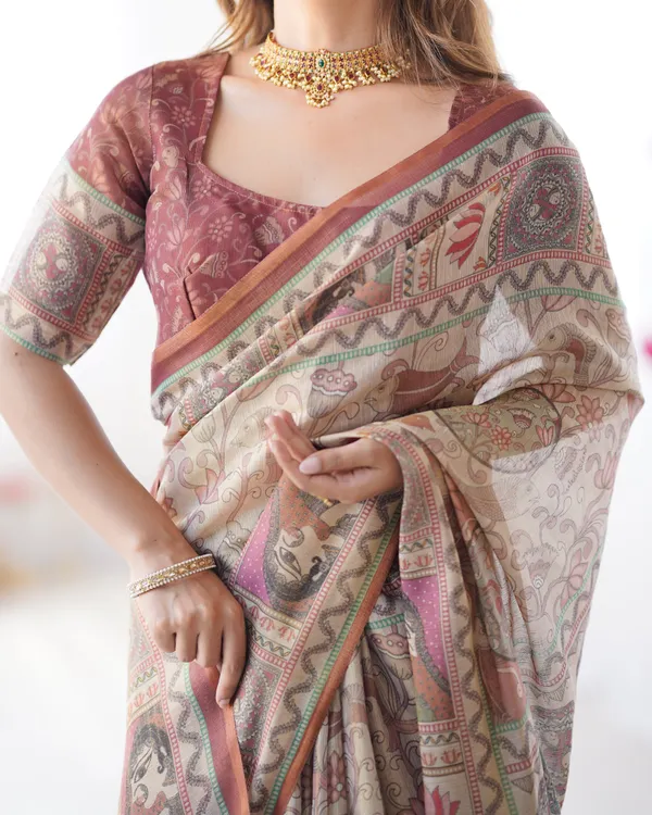 Beige_&_Maroon_Handloom_Cotton_Saree_with_Royal_Faces_&_Elephant_Pallu_Motif