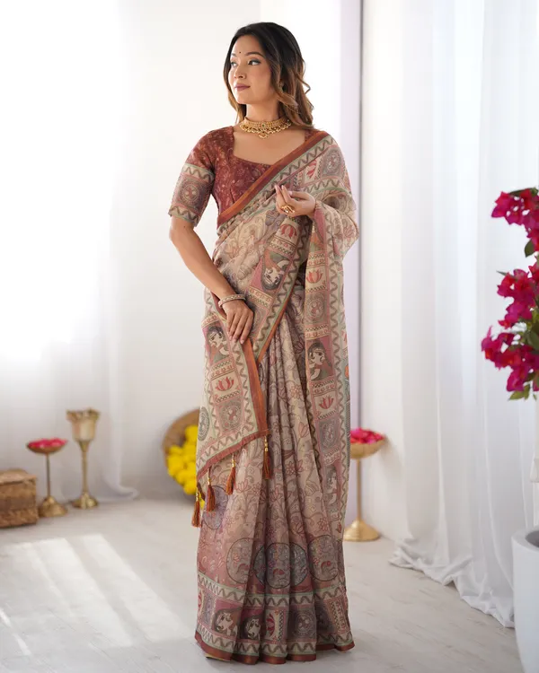 Beige_&_Maroon_Handloom_Cotton_Saree_with_Royal_Faces_&_Elephant_Pallu_Motif