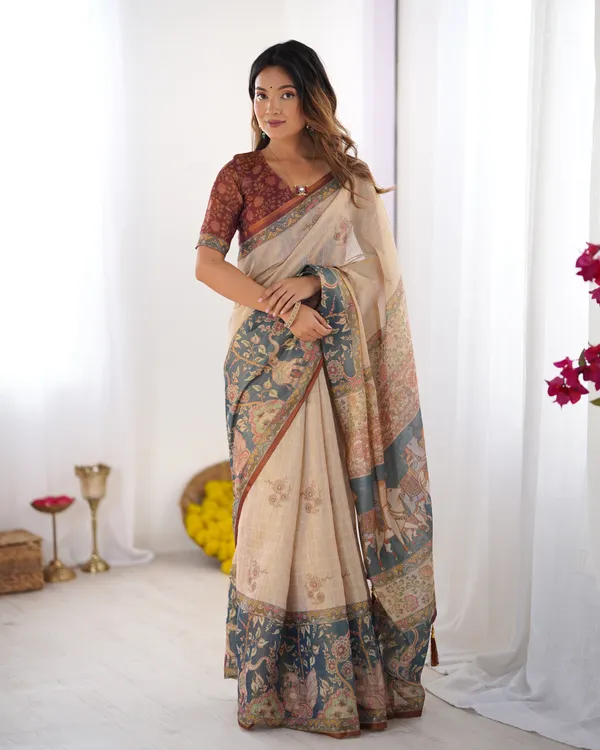 Beige_Handloom_Cotton_Saree_with_Maroon_Blouse_and_Multicolor_Royal_Procession_Pallu