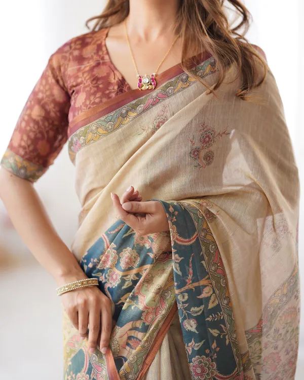 Beige_Handloom_Cotton_Saree_with_Maroon_Blouse_and_Multicolor_Royal_Procession_Pallu