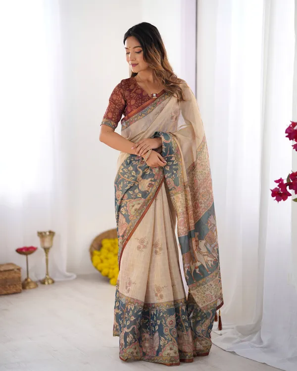 Beige_Handloom_Cotton_Saree_with_Maroon_Blouse_and_Multicolor_Royal_Procession_Pallu