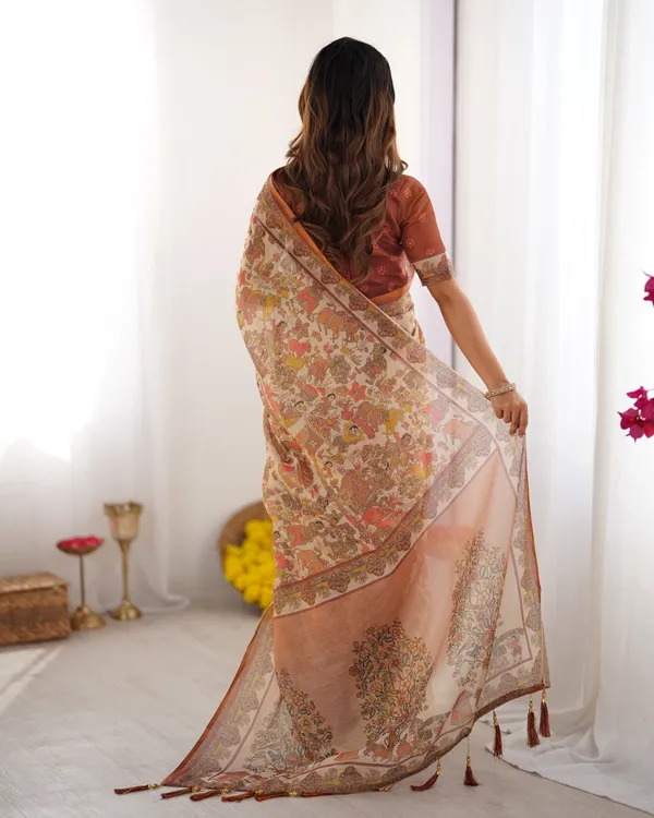 Beige_Handloom_Cotton_Saree_with_Rust_Blouse_and_Village_Celebration_Print