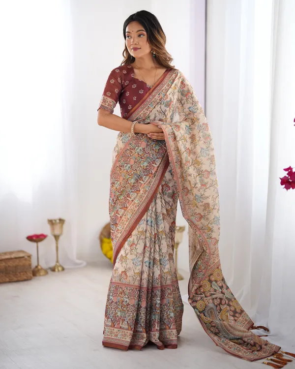 Beige_&_Maroon_Handloom_Cotton_Saree_with_Multicolor_Floral_Print_and_Majestic_Bird_Art_Pallu