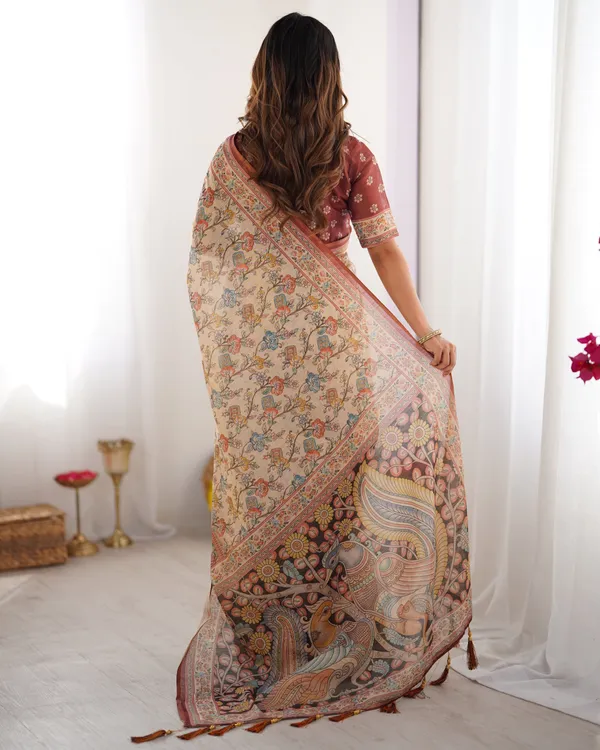 Beige_&_Maroon_Handloom_Cotton_Saree_with_Multicolor_Floral_Print_and_Majestic_Bird_Art_Pallu