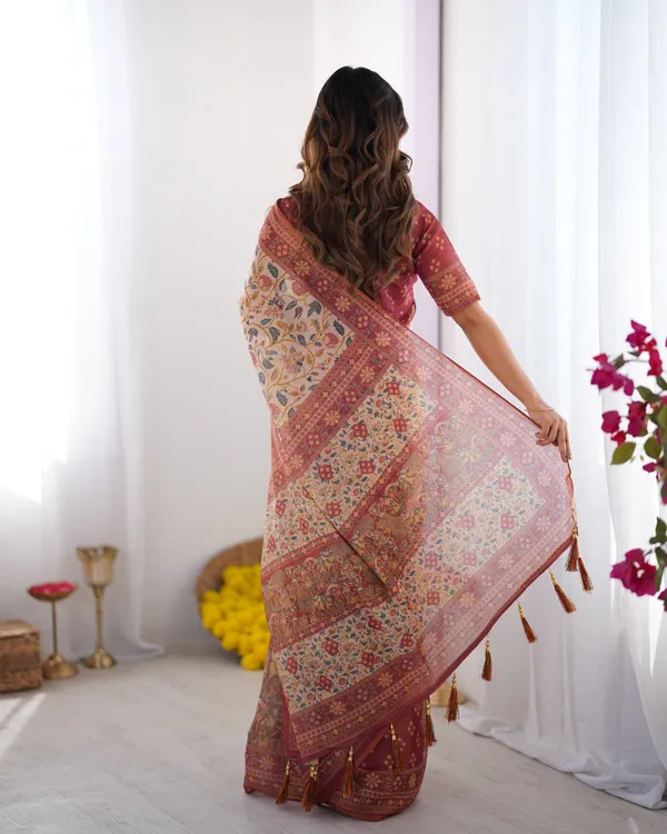 Handloom_Beige_Cotton_Saree_with_Maroon_Blouse,_Pomegranate_Floral_Print_&_Village_Tale_Pallu