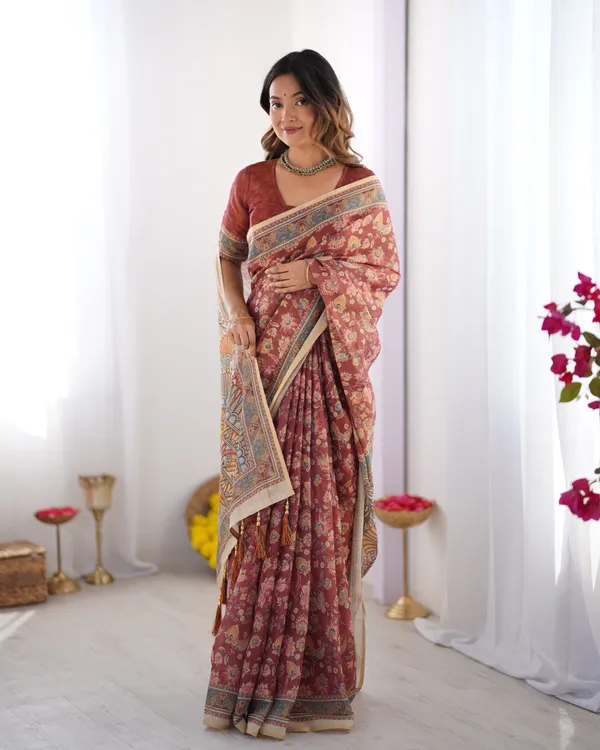 Rust_Maroon_Handloom_Cotton_Saree_with_Floral_Jaal_&_Multicolor_Mandala_Pallu_Art