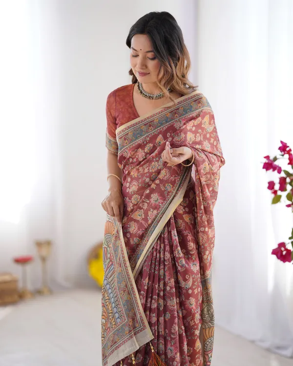 Rust_Maroon_Handloom_Cotton_Saree_with_Floral_Jaal_&_Multicolor_Mandala_Pallu_Art