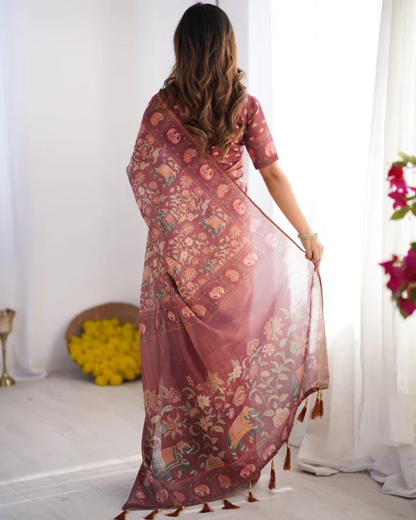 Maroon_Pure_Linen_Cotton_Handloom_Saree_with_Elephant_Motifs_and_Floral_Digital_Print
