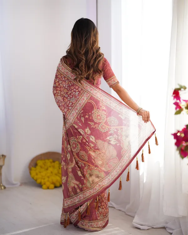 Maroon_Pure_Linen_Cotton_Handloom_Saree_with_Elephant_&_Floral_Folk_Art