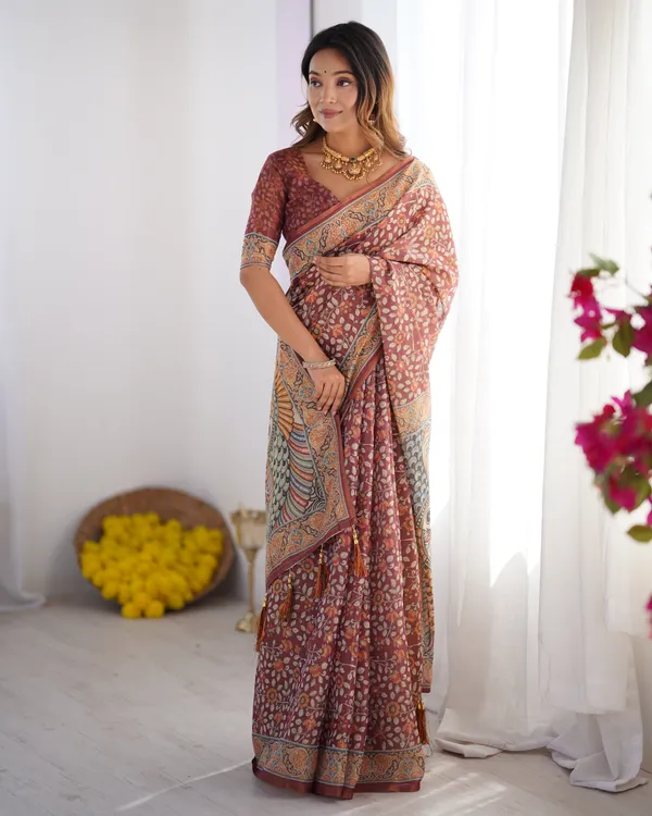 Maroon_Pure_Linen_Cotton_Handloom_Saree_with_Floral_Buti_Print_and_Madhubani_Fish_Art_Pallu