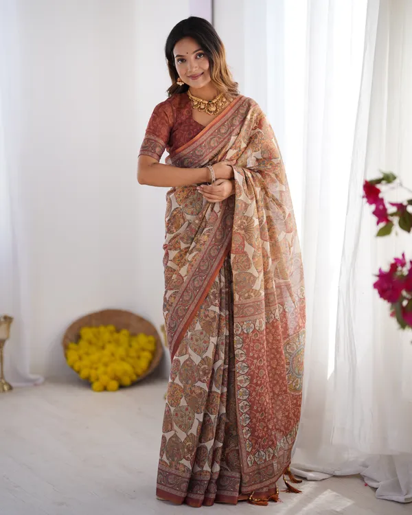 Rust_Beige_Pure_Linen_Cotton_Saree_with_Paisley_Motifs_and_Mandala_Artwork