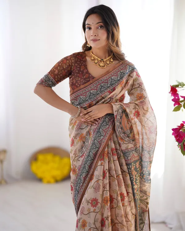 Handloom_Linen_Cotton_Printed_Saree_with_Traditional_Mithila_Art_Pallu_–_Earthy_Beige_&_Maroon
