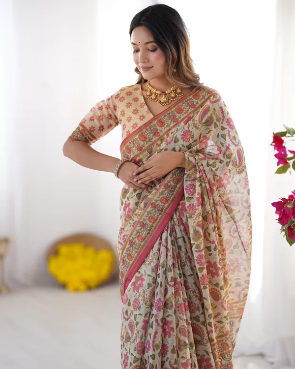 Cream_Pink_Handloom_Linen_Cotton_Printed_Saree_with_Folk_Art_Bird_Motif_Pallu
