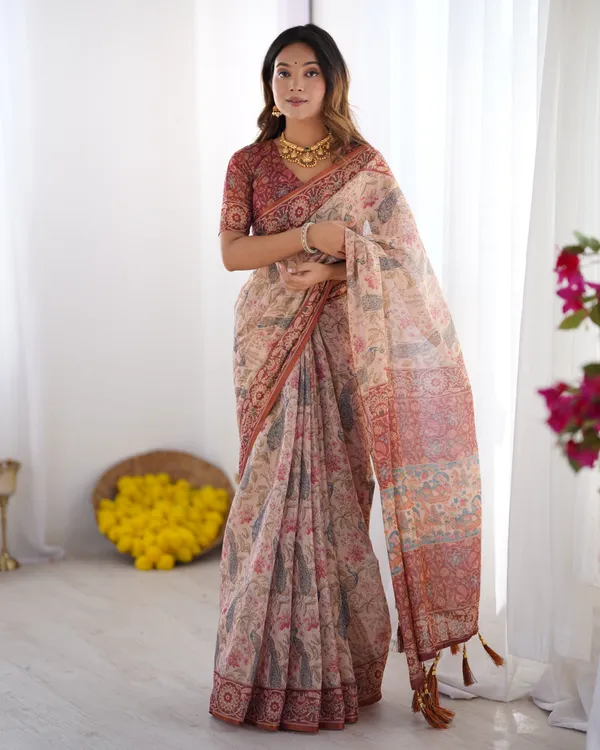 Blush_Cream_Handloom_Linen_Cotton_Saree_with_Artistic_Bird_Motif_Pallu