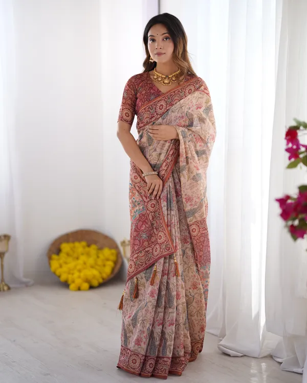 Blush_Cream_Handloom_Linen_Cotton_Saree_with_Artistic_Bird_Motif_Pallu