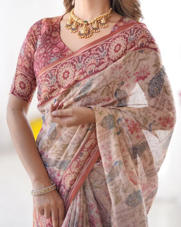 Blush_Cream_Handloom_Linen_Cotton_Saree_with_Artistic_Bird_Motif_Pallu