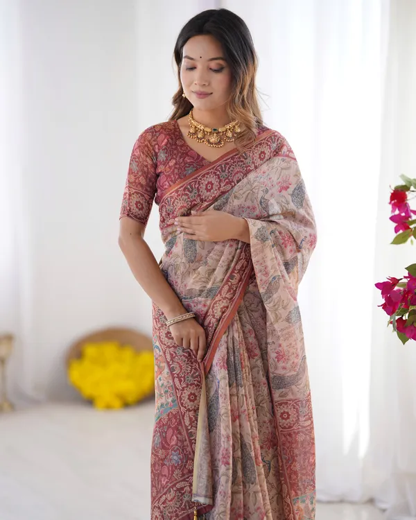Blush_Cream_Handloom_Linen_Cotton_Saree_with_Artistic_Bird_Motif_Pallu