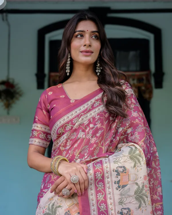 Rose_Pink_Handloom_Cotton_Saree_with_Ivory_Elephant_Procession_Pallu_&_Floral_Print
