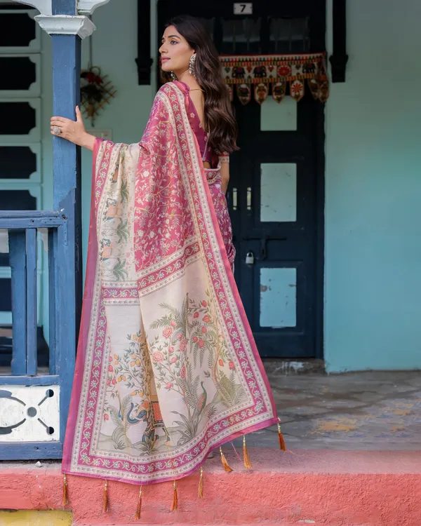 Rose_Pink_Handloom_Cotton_Saree_with_Ivory_Elephant_Procession_Pallu_&_Floral_Print