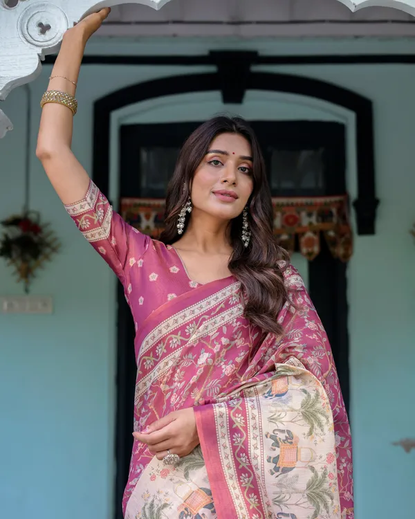 Rose_Pink_Handloom_Cotton_Saree_with_Ivory_Elephant_Procession_Pallu_&_Floral_Print