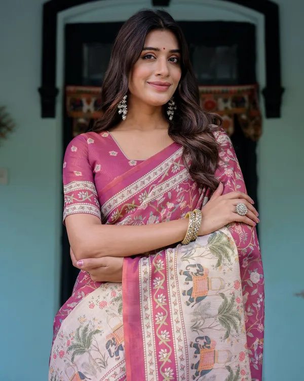Rose_Pink_Handloom_Cotton_Saree_with_Ivory_Elephant_Procession_Pallu_&_Floral_Print