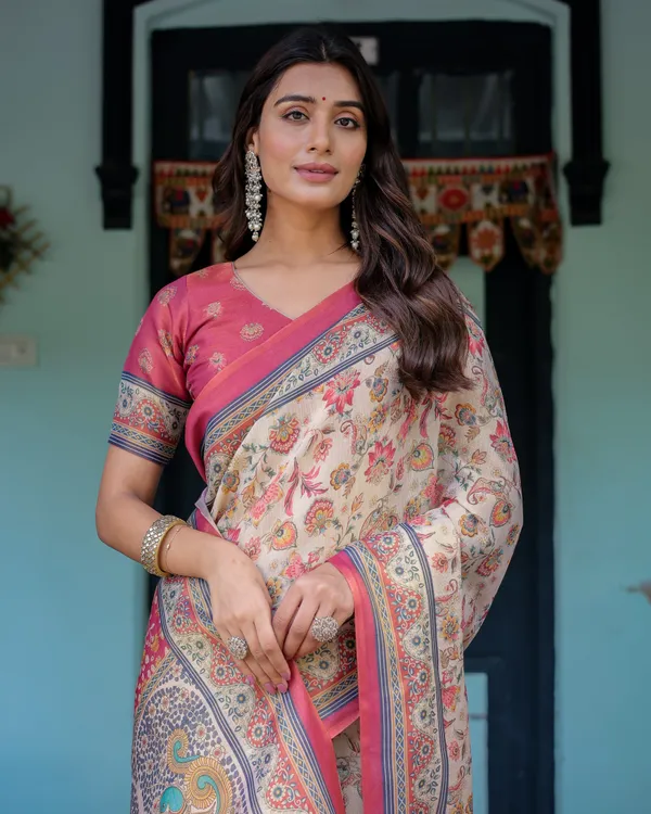 Ivory_Pink_Handloom_Cotton_Saree_with_Floral_Print_&_Traditional_Peacock_Arch_Pallu
