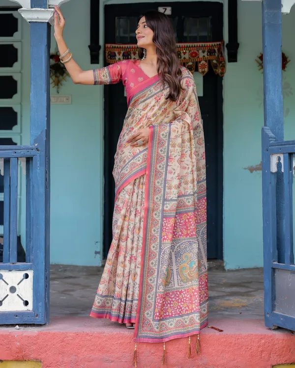 Ivory_Pink_Handloom_Cotton_Saree_with_Floral_Print_&_Traditional_Peacock_Arch_Pallu