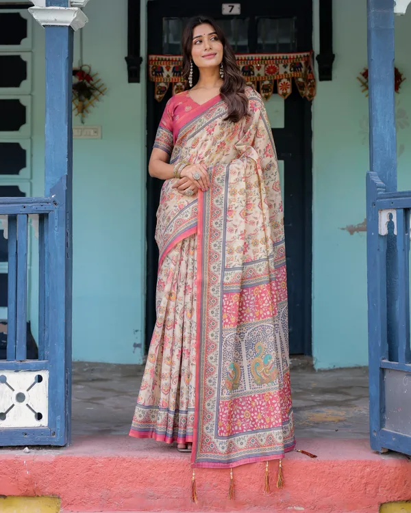 Ivory_Pink_Handloom_Cotton_Saree_with_Floral_Print_&_Traditional_Peacock_Arch_Pallu