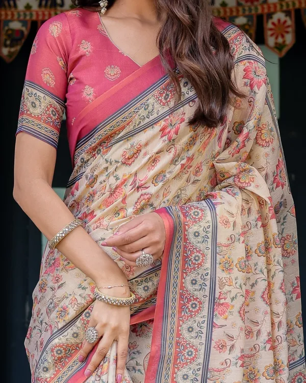 Ivory_Pink_Handloom_Cotton_Saree_with_Floral_Print_&_Traditional_Peacock_Arch_Pallu