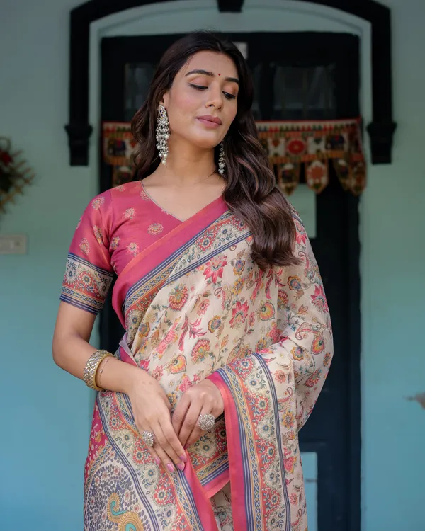 Ivory_Pink_Handloom_Cotton_Saree_with_Floral_Print_&_Traditional_Peacock_Arch_Pallu