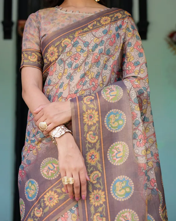Mauve_Beige_Handloom_Cotton_Saree_with_Pastel_Floral_Print_&_Royal_Tree-Elephant_Pallu
