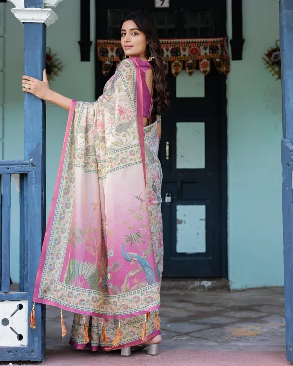Lavender_Beige_Handloom_Cotton_Saree_with_Floral_Vine_Print_&_Majestic_Peacock_Pallu