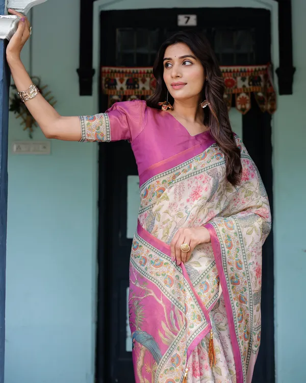Lavender_Beige_Handloom_Cotton_Saree_with_Floral_Vine_Print_&_Majestic_Peacock_Pallu