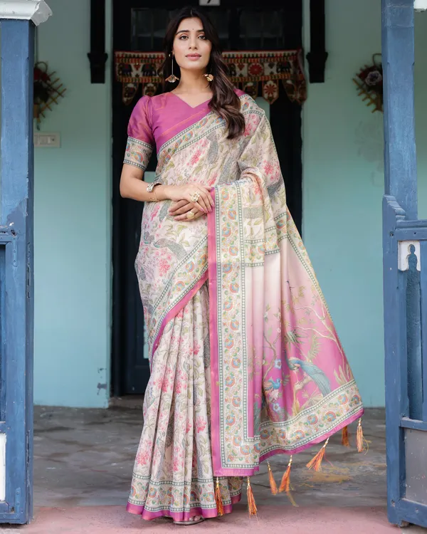 Lavender_Beige_Handloom_Cotton_Saree_with_Floral_Vine_Print_&_Majestic_Peacock_Pallu
