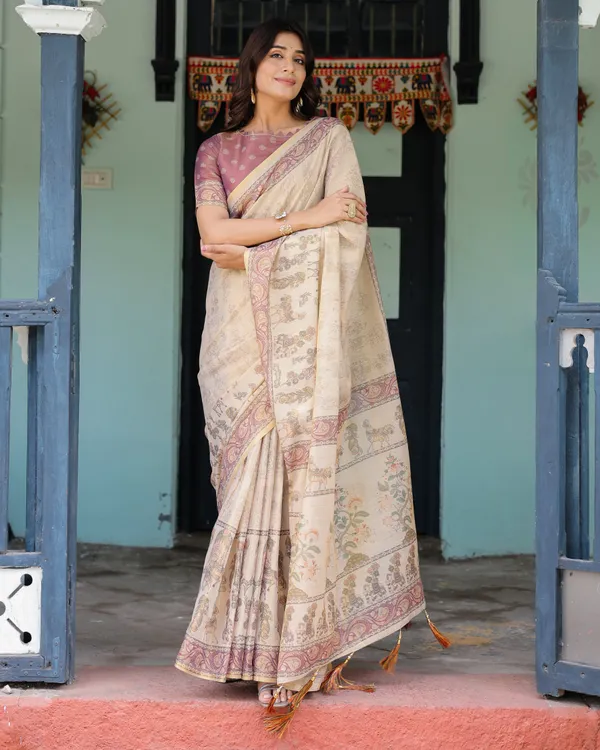 Beige_Mauve_Handloom_Cotton_Saree_with_Subtle_Ramayan_Print_and_Heritage_Motif_Pallu