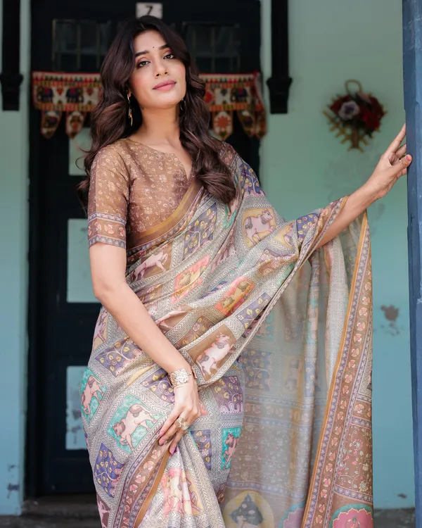 Coffee_Brown_Handloom_Cotton_Saree_with_Classical_Art_&_Sacred_Cow_Pallu